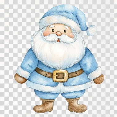 watercolor clipart of santa clause in a light blue santa clothes