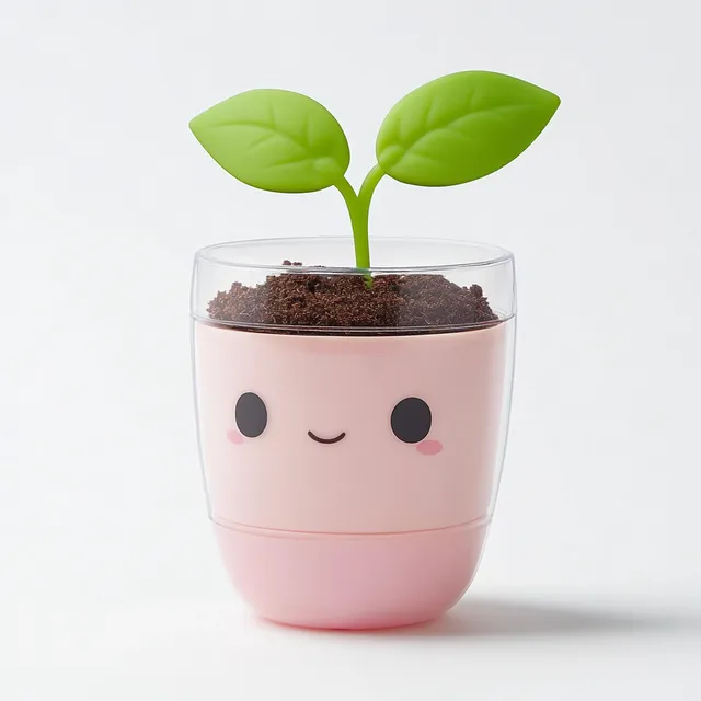 Adorable Plant Figurine with Face - Front, Side, Back Views for Collectors