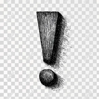 a exclamation mark, on pure white background and white surface, no shadows, no texture, no noise, black and white only, 15th century woodcut rough etching style --raw