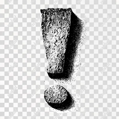 a exclamation mark, on pure white background and white surface, no shadows, no texture, no noise, black and white only, 15th century woodcut rough etching style --raw