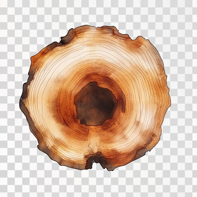 Simple round wood slice isolated on a white background, wate