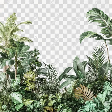 white background with tall full plants and small plants around it