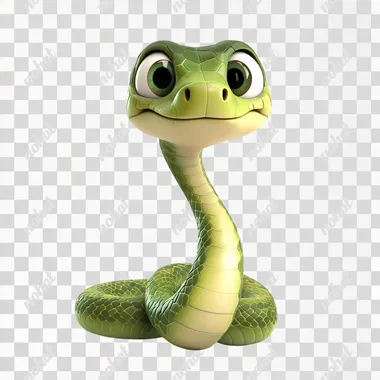 Cartoon snake, cute, 3d, Pixar, crawling, looking down, white background