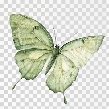 flying GREEN butterfly on white background