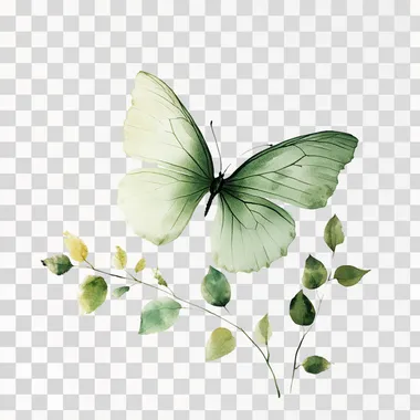 flying GREEN butterfly on white background