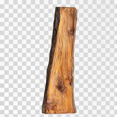 standing wooden log cut in half lengthwise, view from below, on white background, comercial photo