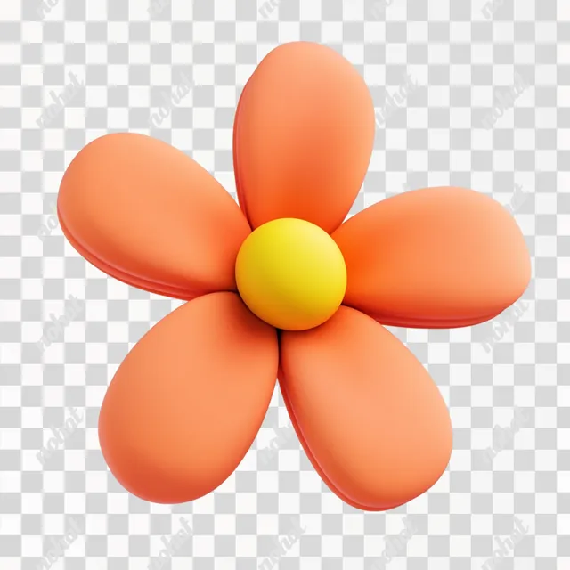 PNG 3D Cute Orange Flower with Yellow Center for Home Decor Design