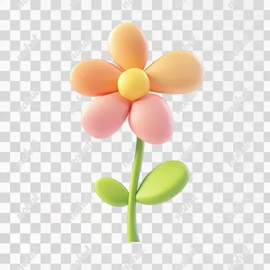 3D icon of a cute flower, in vivid color, simple shapes , as if made of clay material, white background