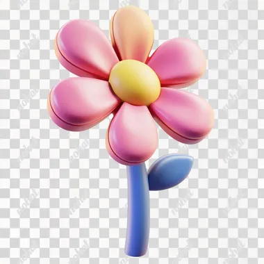 3D icon of a cute flower, in vivid color, simple shapes , as if made of clay material, white background
