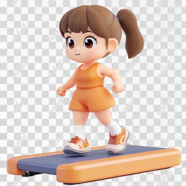 PNG Cartoon girl on balance board in 3D fitness scene, cute clay style