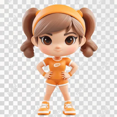 Little girl fitness 3D, white background, cartoon style, clay, Nintendo, cute, smooth, shiny, isometric view, blender, c4d High definition, high detail - s 250- niji 6