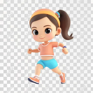 Little girl fitness 3D, white background, cartoon style, clay, Nintendo, cute, smooth, shiny, isometric view, blender, c4d High definition, high detail - s 250- niji 6