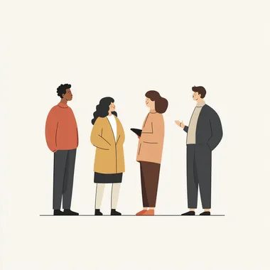 flat illustration standing talking four people business meeting multicultural