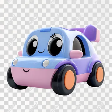 a electronic carwith eyes on itone of the eye is winkA streamlined car, not a box-shaped one.clay material, isometric side, bubble pad style, bright and harmonious, cute cartoon, 3D rendering, best details, purple and blue main color, high resolution, solid white color background, --s 250