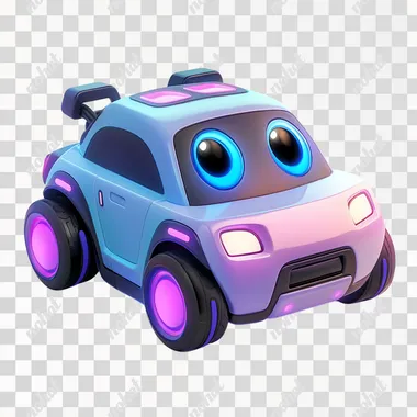 a electronic carwith eyes on itone of the eye is winkA streamlined car, not a box-shaped one.clay material, isometric side, bubble pad style, bright and harmonious, cute cartoon, 3D rendering, best details, purple and blue main color, high resolution, solid white color background, --s 250