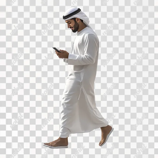 Confident Young Omani Man Engaged with His Phone
