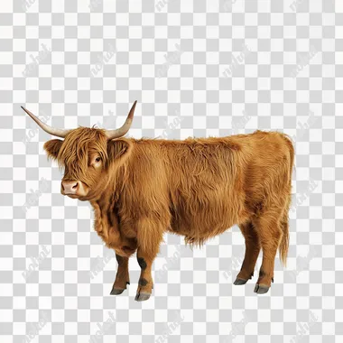 full body side view of a realistic life-like full grown adult archetype highland cow with a white background --s 50