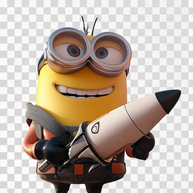 the yellow haired buffoon as Gru character from Despicable me movie, holding a rocket --s 50