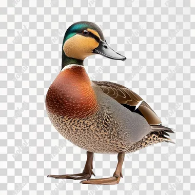 photo of a Eurasian teal duck, full body, high res, isolated white background