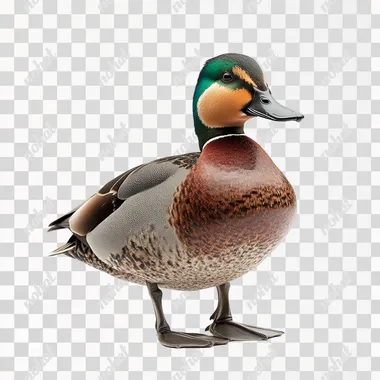 photo of a Eurasian teal duck, full body, high res, isolated white background