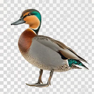 photo of a Eurasian teal duck, full body, high res, isolated white background
