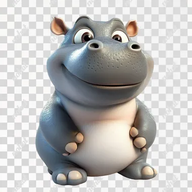 Hippo baby, 3d cartoon, cute, white background
