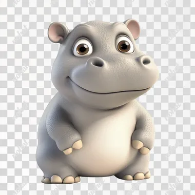 Hippo baby, 3d cartoon, cute, white background