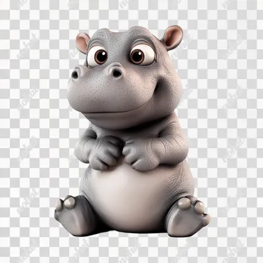 Hippo baby, 3d cartoon, cute, white background
