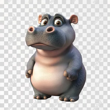 Hippo baby, 3d cartoon, cute, white background