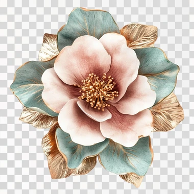 flower corsage in the style of watercolour in rose gold and sage green, isolated on a white background, realistic, 8k hd