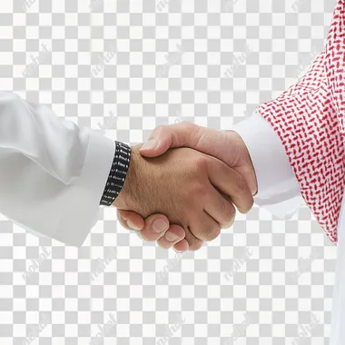 handshake for two saudi men with white background