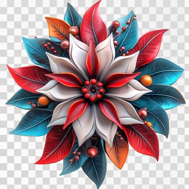 Christmas Weading Flower in the style of masonry construction, white background,in the style of organic sculpting, vibrant Christmas colors and motifs, 3d, airbrush, hd, relief sculpture--ar
