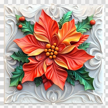 Christmas Weading Flower in the style of masonry construction, white background,in the style of organic sculpting, vibrant Christmas colors and motifs, 3d, airbrush, hd, relief sculpture--ar