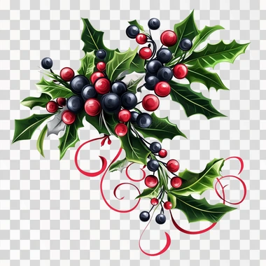 beautiful and very cute christmas decorated very cute decorated mistletoe ,black red and white colors on a white background, beautiful digital artwork, clipart,black red and white colors , full body in central , highly detailed and realistic , hyper - realistic