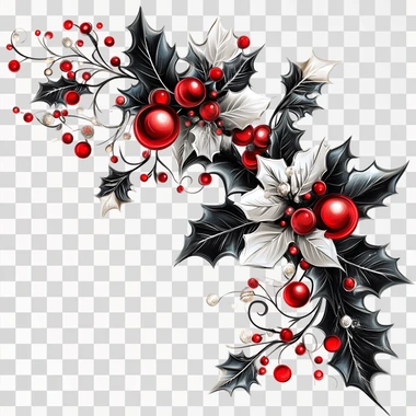 beautiful and very cute christmas decorated very cute decorated mistletoe ,black red and white colors on a white background, beautiful digital artwork, clipart,black red and white colors , full body in central , highly detailed and realistic , hyper - realistic