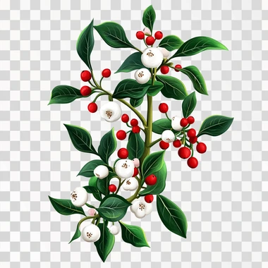 beautiful and very cute christmas decorated very cute decorated mistletoe ,black red and white colors on a white background, beautiful digital artwork, clipart,black red and white colors , full body in central , highly detailed and realistic , hyper - realistic