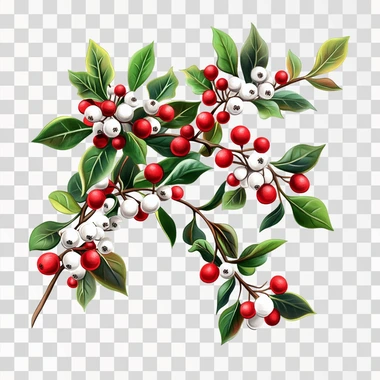 beautiful and very cute christmas decorated very cute decorated mistletoe ,black red and white colors on a white background, beautiful digital artwork, clipart,black red and white colors , full body in central , highly detailed and realistic , hyper - realistic