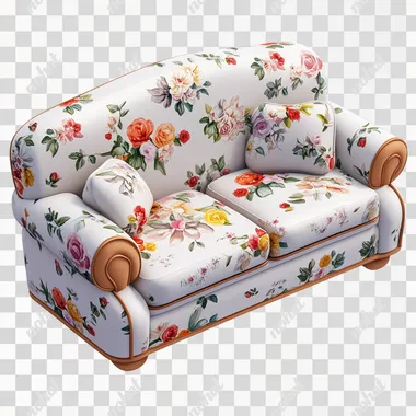 3d icon of floral sofa, cute illustration, white background,png
