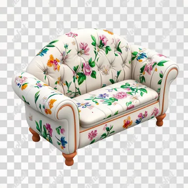 3d icon of floral sofa, cute illustration, white background,png