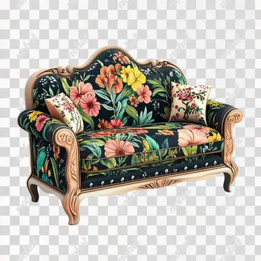 3d icon of floral sofa, cute illustration, white background,png