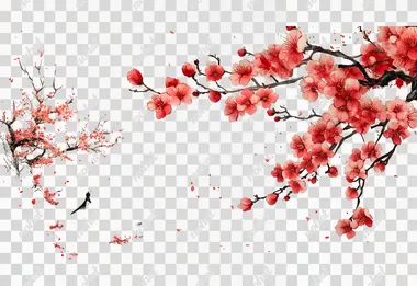 isolate chinese peach blossom branches for corner vector-style