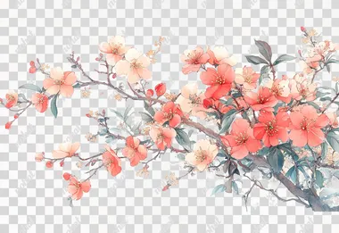 isolate chinese peach blossom branches for corner vector-style