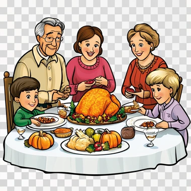 A clipart of a thanksgiving party with the family.