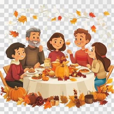 A clipart of a thanksgiving party with the family.