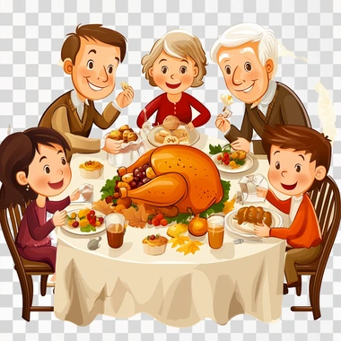 A clipart of a thanksgiving party with the family.