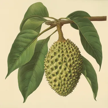 botanical illustration of a guanabana soursop