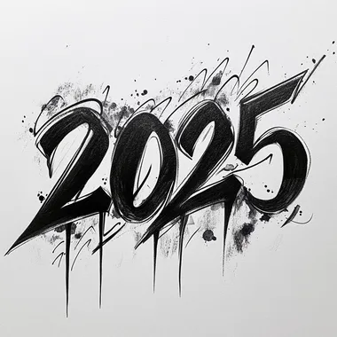 Caligraphic inscription "2025" black on white background