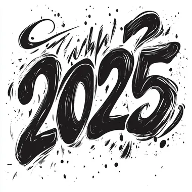 Caligraphic inscription "2025" black on white background