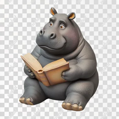 The hippo is designed as a cute cartoon character with a plump body and rich expression. The hippo sits with his legs crossed or tucked in. Reading action: The hippo is holding an open book with its front legs (hands) and looking at the pages intently. The hippo's expression is focused and curious, showing interest in the book's contents. Book: The book can be designed to be slightly larger than the hippo's face to emphasize the reading theme. The statue is mainly made of resin, and the surface of the statue is smooth without wrinkles and pores, and well made. The hippopotamus is painted in soft colors to make it more warm and lovely.