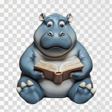 The hippo is designed as a cute cartoon character with a plump body and rich expression. The hippo sits with his legs crossed or tucked in. Reading action: The hippo is holding an open book with its front legs (hands) and looking at the pages intently. The hippo's expression is focused and curious, showing interest in the book's contents. Book: The book can be designed to be slightly larger than the hippo's face to emphasize the reading theme. The statue is mainly made of resin, and the surface of the statue is smooth without wrinkles and pores, and well made. The hippopotamus is painted in soft colors to make it more warm and lovely.